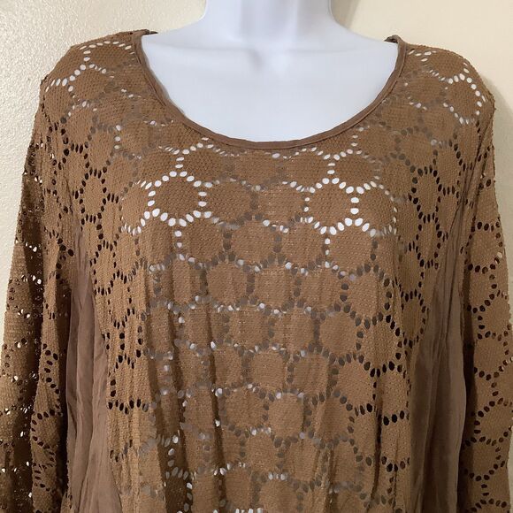 Grace + Emily Lagenlook Forest Fairy Boho Oversized Hippie Crochet Tunic Top L - Picture 2 of 8